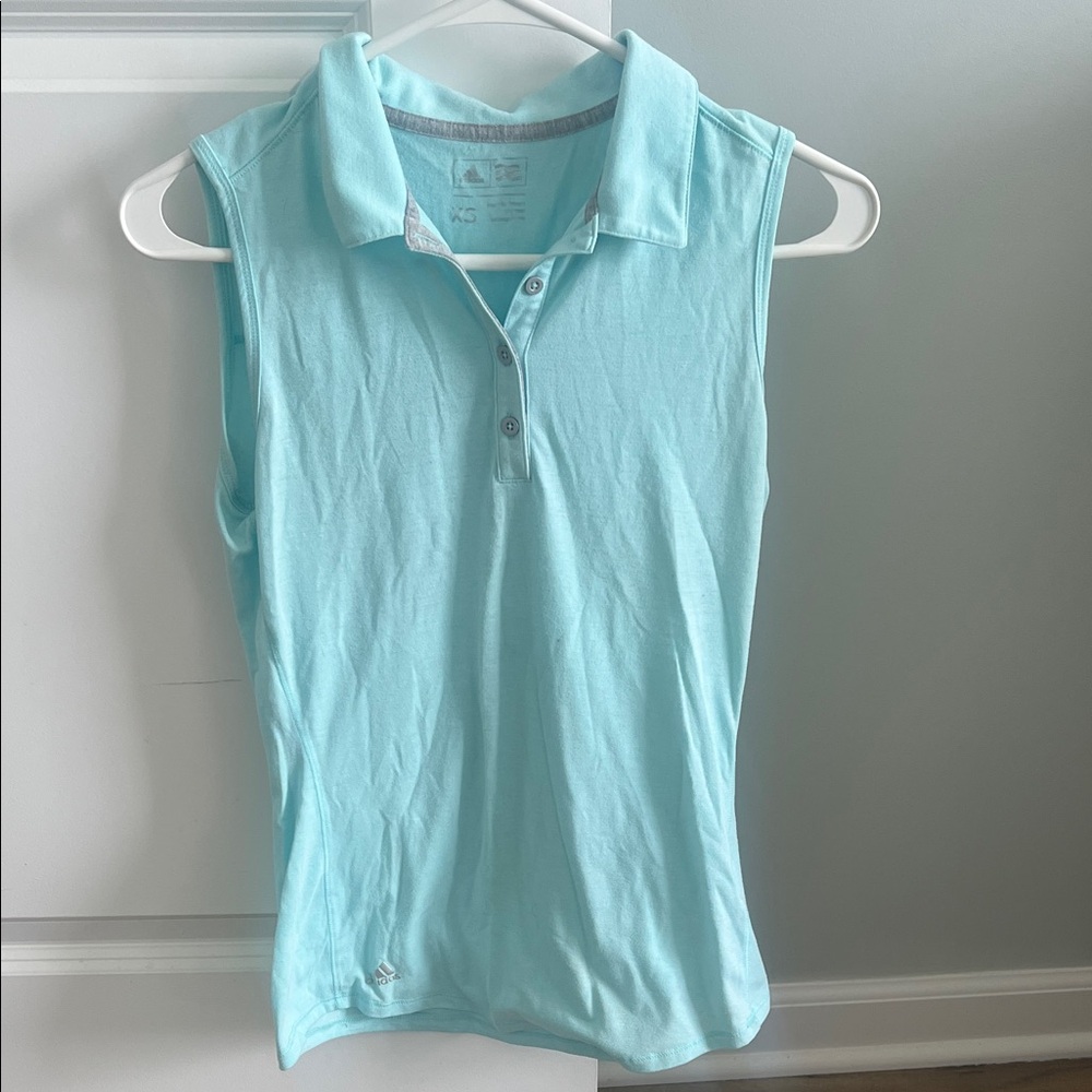 adidas Light Aqua Sleeveless Polo Tank